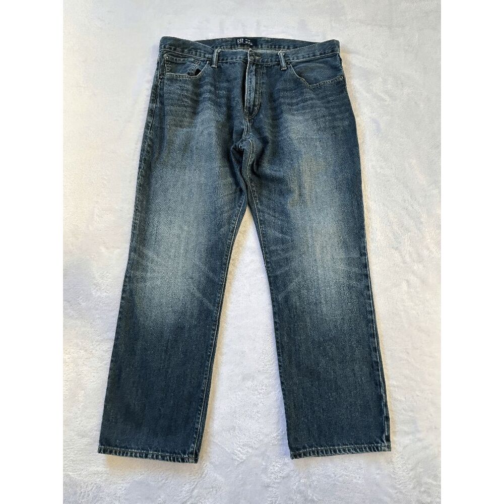 Men's Gap Straight Leg Denim Jeans Size 40 X 32, Medium Wash, Whisker Fading